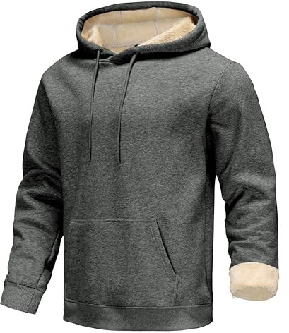 Djtnzdm Felpa Pile Uomo Felpe con Cappuccio Manica Lunga Semplice Pullover Hoodie Uomo Felpa Pesante Cotone Felpe Pile Spessore Manica Lunga Felpa Termica Uomo(Grigio Scuro-3XL)