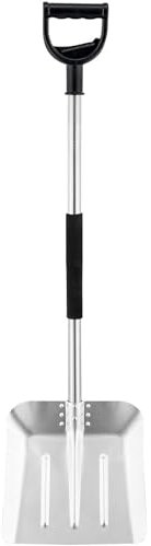 Harrms Grande pelle à neige en aluminium, 31 x 33 cm, robuste avec poignée en acier inoxydable de 130 cm de long, pelle à neige en aluminium pour voiture, pelle à neige d'hiver avec poignée en D pour