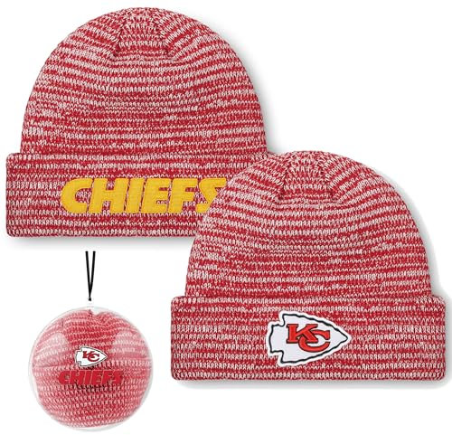 FOCO NFL Strickmütze für Erwachsene, offizielles Lizenzprodukt, für kaltes Wetter, mit Bündchen, transparent, Ball-Ornament, Kansas City Chiefs, Einheitsgr��e