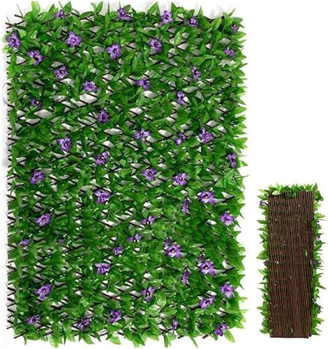 Recinzione artificiale con fiori, CAASFOOY decorazione finta foglia di edera, pannelli a traliccio da giardino espandibili, recinzione espandibile per la privacy, Siepi artificiali