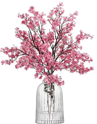 Flores 3 Unidades de 50 cm Flores Artificiales de Cerezo, Plantas Artificiales Decorativas, Decoracion para Hogar, Bodas, Fiestas, Oficinas, Balcones y Jardines (Rosa Intenso)