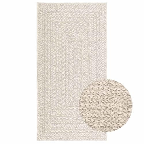 vidaXL Teppich ZIZUR Creme 80x150 cm Jute-Optik Indoor und Outdoor, Fußmatte, Bodenteppich, Teppichboden, Bodenmatte, Flächenvorleger, Innenteppich