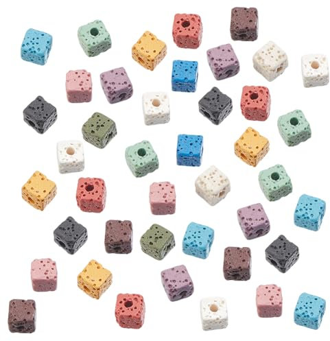 NBEADS 72 Stk. 12 Farben Natürliche Lava-Perlen, 6.5mm Quadratische Lava-Perlen Öl-Diffusor-Perlen Edelstein Würfel Lose Perlen Abstandshalter Perlen für Armband Schmuck machen DIY Crafts