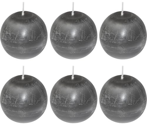 sopomarkt24 6x Rustic Kugelkerze Grau Ø 75x77mm – Hochwertige Wachskerzen im 6er-Set, Rustikale Kerze, Durchgefärbt, Premium-Kerzen mit Einzeldocht für Deko & Gemütlichkeit