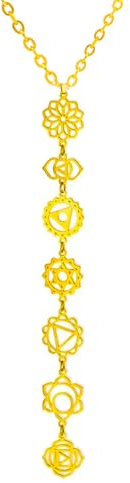 Only faith Damenhalskette mit 7 Chakren, langer Anhänger mit spirituellen Symbolen, Yoga, Reiki, Meditation, Amulett, Pequeño, Edelstahl, Kein Edelstein