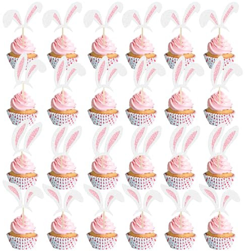 24 Stück Hasenohren Tortendeko Ostern,Muffin Deko Ostern,Hasenohren Tortendeko Geburtstag Muffin Deko Geburtstag für Party Deko,Kinder Geburtstagsfeier