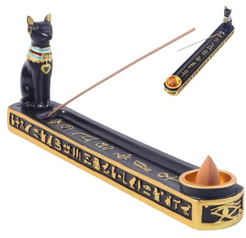 Lawnrden Titolare di incenso Egiziano per Bastoncini, Supporto per incenso per Bastoncini, detentore dell' di Burner di con Gatto Egiziano con Catcher di Cenere, Antico portafongo di in