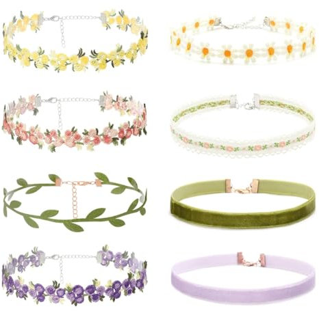 8 teiliges Spitzen Halsketten Set, Boho Blume Spitze Choker Halskette, Buntes Samt Halsband, Velvet Halsband Damen, Süße Blumen Halskette für Frauen, Blumen Choker Halskette, für Frauen Mädchen