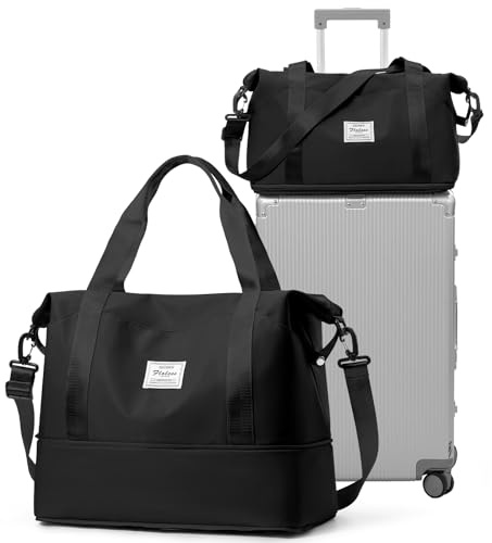 for Ryanair Airlines Underseat Cabin Bag 40x30x20 Weekend Overnight Carry on Holdall for Women Travel Duffel Sport Gym Tote Mum Hospital Bags with Wet Pocket,A01-Black