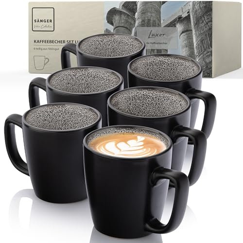 SÄNGER Luxor | Kaffeebecher 6 Personen, Steingut Kaffeetassen Set 6er, Tassen Teetasse spülmaschinenfest mikrowellenfest, Coffee Mug dunkel braun beige 360 ml | VALUE COLLECTION
