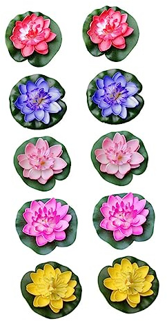 VICASKY 10 Stück Künstliche Lotus Seerosenblätter Kleine Teichwanne LED Schwimmender Teichpflanzer Miniatur Seerose Simulation Gartenteich Wasserspiel Kunst Eva