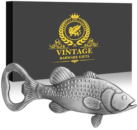 LKKCHER Bass Beer Bottle Opener, Fishing Gifts for Fisherman, Bass Fish Decoration, Birthday Fathers Day Christmas Gifts for Men Women Dad Fisherman, Silver Beer Accessories with Gift Box