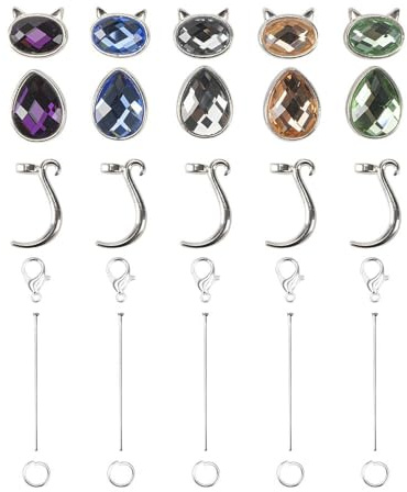 Ideen mit Herz | DIY | Schmuck-Anhänger | Charms | Bastelset | 5 Anhänger mit verschiedenen Perlen (Katzen 1)