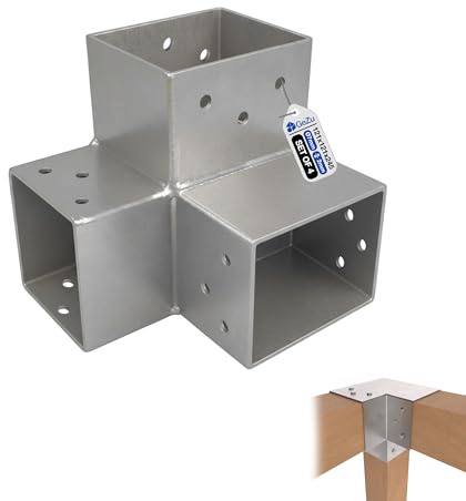 GeZu Impex Post Connector Y 121 x 121 mm Set of 4 | Hot Dip Galvanised Pergola 3 Way Right Angle Corner Connector Pavilion DIY Woodworks Bracket