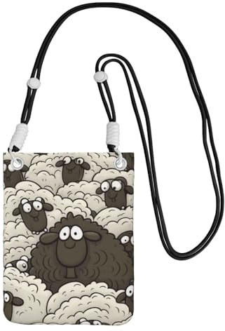 TRSGKSQP Kleine Umhängetasche für Damen, Handy-Geldbörse, Mini-Handygeldbörse, Cartoon, schwarz-weiß, Schaf-Handytasche, Schwarz , Einheitsgröße
