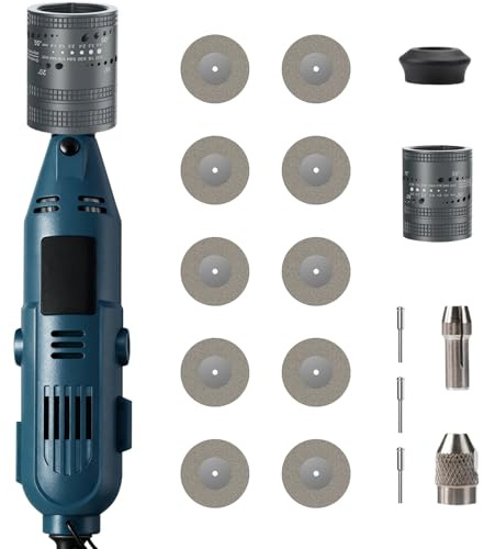 260W Elektrodenschleifer für WIG Schweißen, Wolfram Elektrodenschärfer-Set | für Schweißen, 6 Größen, 8 Winkel, WIG Schleifgerät mit flachem Schleifblock Abtrennschlitz, 10 Diamant-Räder, 3 CNC-Dorne