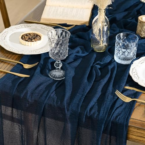 Artoid Mode Boho Käsetuch Gaze Marineblau Hochzeit Tischläufer 80x300 cm, Waschbar Tisch Dekoration Party Geburtstag Valentinstag Babyparty Dekor