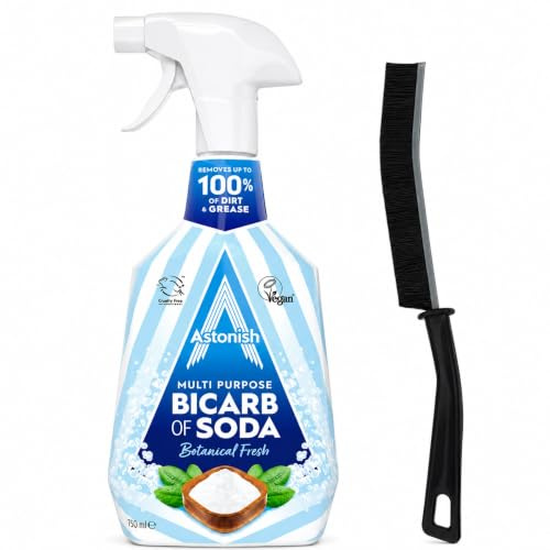 Astonish Bicarbonate of Soda Cleaner Spray 750ml with Crevice Brush | Ultimate Botanical Fresh Degreaser Kitchen Bathroom for Surface Cleaner Grease Dirt Tiles Sinks Hobs & Worktops