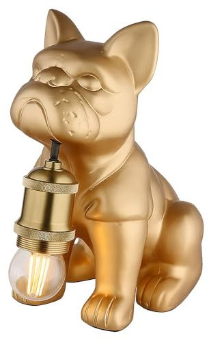 LED Tischleuchte Hund Keramik Beistellleuchte Keramik gold Nachttischlampe, Tierfigur, Metall, 6,5W 806Lm warmweiß, LxBxH 19,5x12,5x24 cm