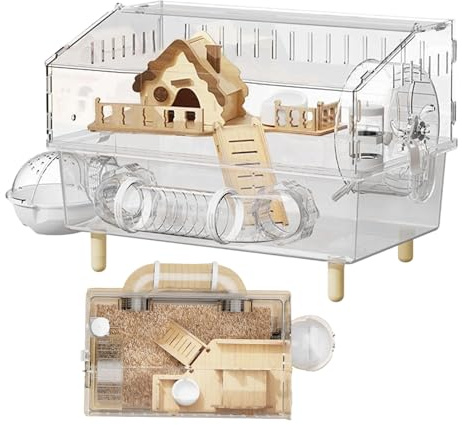Großer Hamsterkäfig – 2-lagiger, transparenter Acryl-Haustierlebensraum, Hamsterhaus für drinnen und draußen, Haus, Hof, Zucht, Beobachtung, Tierhandlung, 17,72 x 11,81 x 12,99 Zoll
