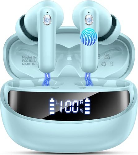 Nerunsa Bluetooth Kopfhörer, Kopfhörer Kabellos Bluetooth 5.4 HiFi Stereo, In Ear Kopfhörer mit 4 ENC Noise Cancelling Mics, IP7 Wasserdicht Ohrhörer, 50 Std Spielzeit Kabellose Kopfhörer, USB-C