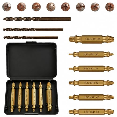 9PCS Damaged Screw Extractor Set, Model HSS 6542, Screw Removal Tool, General bit Set Double Ended, Longer Lasting, for Damaged Broken Stripped Screws
