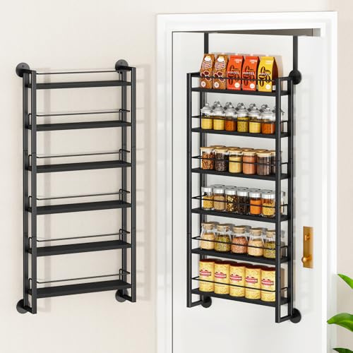 IBUYKE Especiero Pared,6 Niveles Estanteria Colgante Cocina,Negro TLJ028B | Colgar en Puerta o Pared,Estantes Colgantes Ajustables Organizador de Especias para Armarios Baño o Armario