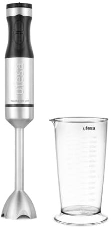 Ufesa Stabmixer Aquarius 1000W, Turbo-Funktion, Variable Geschwindigkeitskontrolle, 4 Hochwirksame Klingen, Abnehmbarer Edelstahlfuß, Ergonomisches Design, Spritzschutz, Becher 700ml