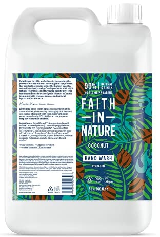 Faith In Nature Organic Coconut Liquid Hand Wash, Uplifting, Vegan and Cruelty Free, No SLS or Parabens, 5L Refill Pack