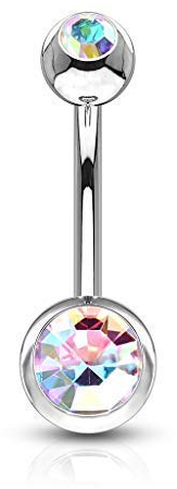 Tapsi´s Coolbodyart® Bauchnabelpiercing Basic Edelstahl Chirurgenstahl 316L Silber Zirkonia 1,6mm 11mm Aurora Borealis