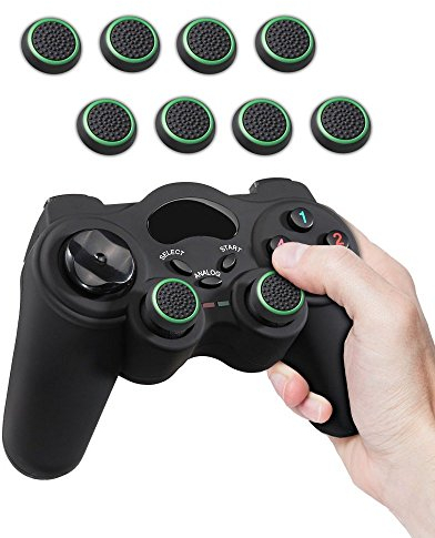Fosmon (4 Parejas / 8 Contar) Analog Controller Silicona Palo Grips Cap Joystick Thumb Stick Funda para PS4, PS3, Xbox One/One X, y Xbox 360 - Fosmon empaquetado - Negro/Verde