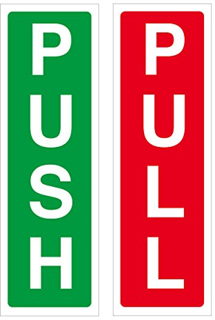 Push & Pull Red Green Door Sign Vinyl Safety Stickers 190mm by 60mm