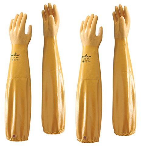 (2 Pair) Showa Atlas 772 Nitrile Elbow Length Chemical Resistant Gloves, 26, Yellow (Medium)