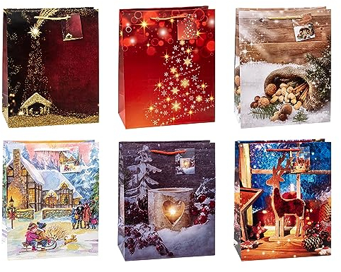 TSI Geschenktüten WEIHNACHTEN, 12er Packung, Größe: Groß (HxBxT 32 x 26 x 13,5 cm) Art. Nr. 87310