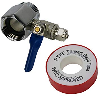 AS3. Absperrventil + Adapter 3/4 Zoll + Teflonband Absperrhahn Kugelhahnventil für 1/4 Zoll (6,4 mm) Schlauch