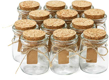 Otis Small Glass Bottles - Mini Jars w/Cork Stoppers - Round 100ml Mason Jars for Crafts, Candle Holders & Potion Bottles – 12 Pack