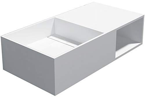 Bernstein Wandwaschbecken PB2037-80 x 40 x 20 cm Weiß Matt - Waschtisch aus Mineralguss Solid Stone - Eckiges Hänge-Waschbecken mit integrierter Ablage und seitlicher Abstellfläche