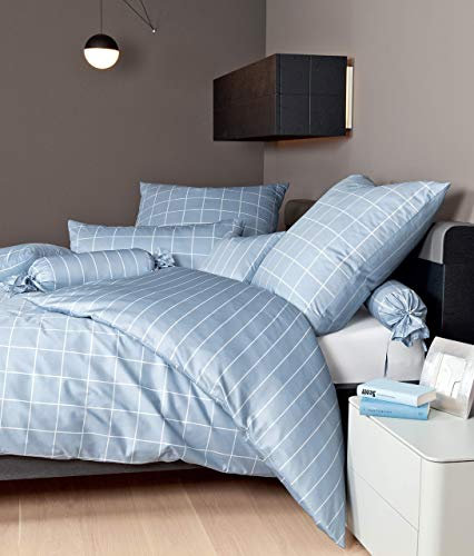 Janine Mako Satin Bettwäsche modernclassic 155 x 220 cm perlblau Fb. 32
