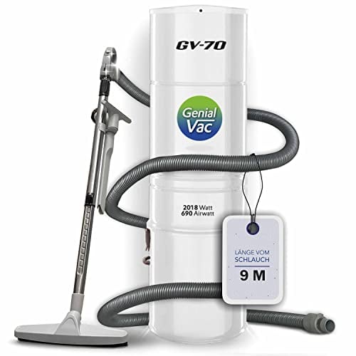 Genial System global Wäscheschacht-Systeme Zentralstaubsauger Genialvac 70 Metall weiß mit Schlauchset (Set mit 9m Schlauch)