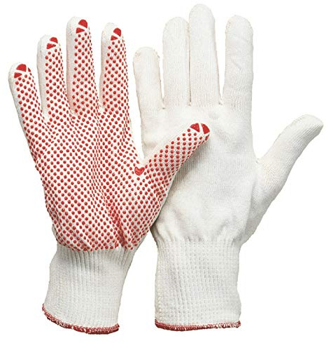 1 Paar Feinstrick-Montage-Handschuhe mit Noppen - Polyamid-Baumwolle - weiß/rot - Größe 11