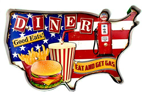 Vintage-Schild, Metall-Schild, beleuchtet, Handwerk, Zubehör, Dekoration, Retro American (American Diner)