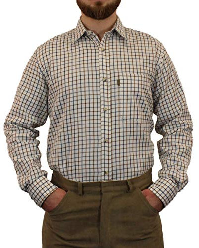 Mens Game Tattersal Long Sleeve Collared Regular Fit Country Check Shirt Brown/Navy