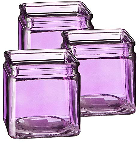 Cepewa 3er Set Eckiges Windlicht 10 cm lia Kerzenhalter Stimmungslicht Schmetterling (1 x Windlicht 10 cm lila)