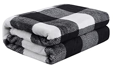 PiccoCasa Karierte Decke Wolldecke Große Decke Tagesdecke Fleecedecke Warme & weiche Wohn- & Kuscheldecke als Sofadecke/Couchdecke Sofaüberwurf Schwarz&Weiß 75x100cm