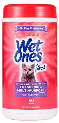 Wet Ones for Cats Freshening Wipes, Multi-Purpose Cat Grooming Wipes with Aloe Vera, Helps Remove Dirt, Odor, and Dander Between Baths, Fresh Scent, 50 Count