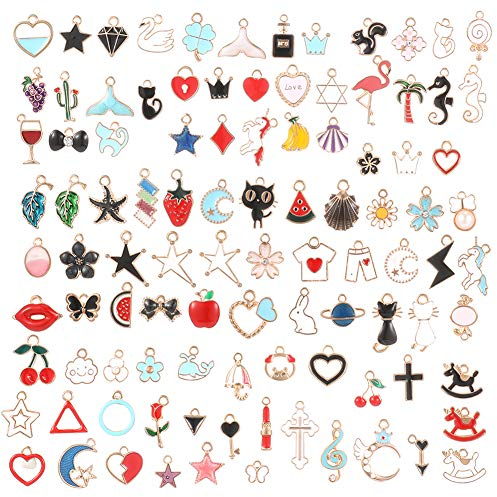 metagio 100 Stück Emaille Charms Anhänger, DIY Basteln Charms Anhänger Schmuckherstellung Anhänger für Halskette Armband Ohrring Schmuck Machen Basteln