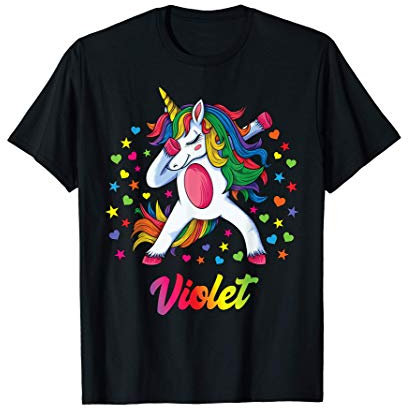 Violet Nombre Personalizado Regalo Cumpleaños Unicornio Camiseta