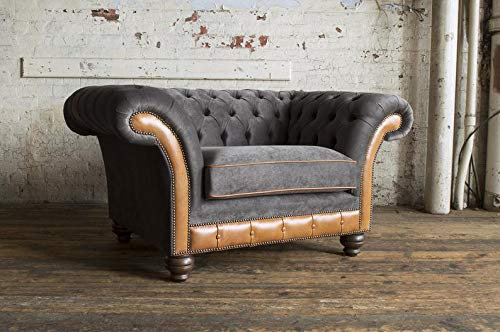 jvmoebel Sessel 1 Sitzer Relax Polster Fernseh Chesterfield Textil Sofa Couchen Grau Neu