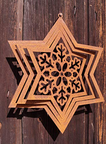 Rostalgie Edelrost Windspiel Stern mit Schneeflocke D25 cm Advent Weihnachten Gartendeko