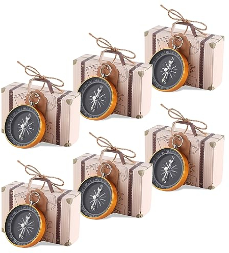 Mini Koffer Gastgeschenke Hochzeitsbox, Gastgeschenkbox Für Hochzeiten, 20 Stück Mini Koffer Gastgeschenke Hochzeitsbox, Vintage Kraftpapier Geschenkbox mit Kompass, Anhängeschildchen und Leinenschnur